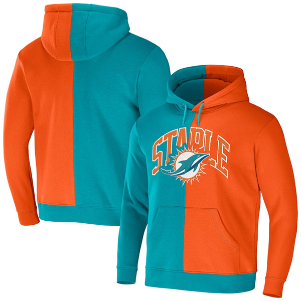 Men's Miami Dolphins Aqua/Orange Split Logo Pullover Hoodie